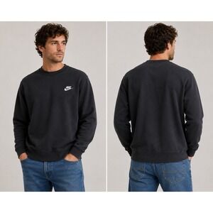 Nike Club Crew Neck Sweatshirt Size Medium Black Relaxed Oversized